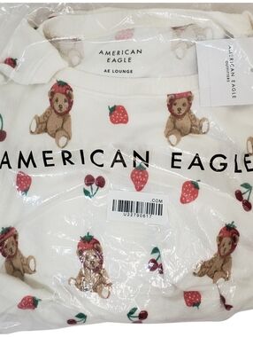 AMERICAN EAGLE Pajama Set Women Luxe Plush Teddy Bears NWT🧸🍓🍒